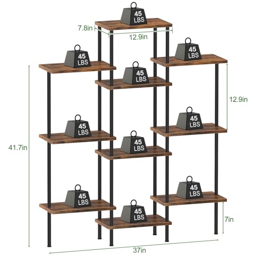 42" Tall Plant Stand,4-Tier Heavy Duty Plant Shelf,Small Plant Stand Indoor and Outdoor,Living Room,Balcony,Home Office,37''L x 7.8''W x 42''H,Rustic Brown