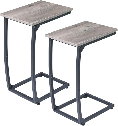 LAKEMID C Shaped End Table Set of 2,Side Table for Couch,Sofa End Table with Metal Frame,Couch Tables that Slide Under,TV Tray Table for Living Room Bedroom（Lvory） - color: Grey