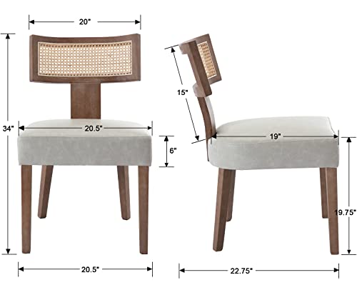 RIVOVA Modern Dining Chairs, Set of 4 - Rattan Back, Pu Leather Upholstered, Kitchen Chairs with Solid Wood Frame, Grey - color: Grey Rattan