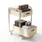 PureBox 2-Tier Metal Rolling Utility Cart with Slide-Out Drawer,Sturdy Solid Board Utility Cart for Under Desk,with Lockable Wheels Mobile Storage Organizer for Office,Living Room,Kitchen,Cream White