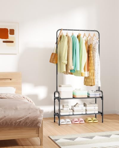 Sakugi Clothes Rack - 29.3" × 12.5" × 59.6" Clothing Rack and Shoe Rack with Anti-Slip Stopper, Large Capacity Rack with 2-Tier Shoe Organizer, Clothes Organizer for Bedroom, Entrance, Laundry, Black - color: Black