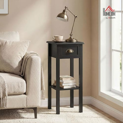 HOMCOM Narrow End Table with Drawer Slim Side Table for Small Spaces Black | Tall Telephone Table, Skinny Modern Design, for Small Spaces, Living Room - color: Black