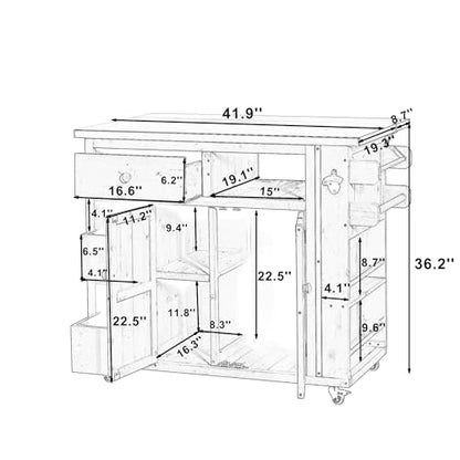 Outdoor Solid Wood Kitchen Island with Storage, 28" Extendable Stainless Steel Top Grill Cart, Rolling BBQ Prep Station with Drawers, Spice Rack, Towel Rack for Backyard, Patio, Camping - color: Grey