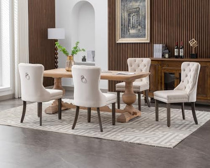 KCC Velvet Dining Chairs Set of 4, Upholstered High-end Tufted Dining Room Chair with Nailhead Back Ring Pull Trim Solid Wood Legs, Nikki Collection Modern Style for Kitchen, Beige - color: Beige, size: Set of 4