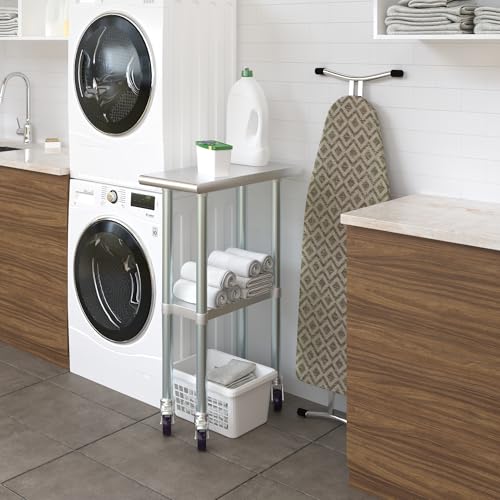 AmGood 12" Long x 24" Deep Stainless Steel Table with Casters - size: 12" Long x 24" Deep
