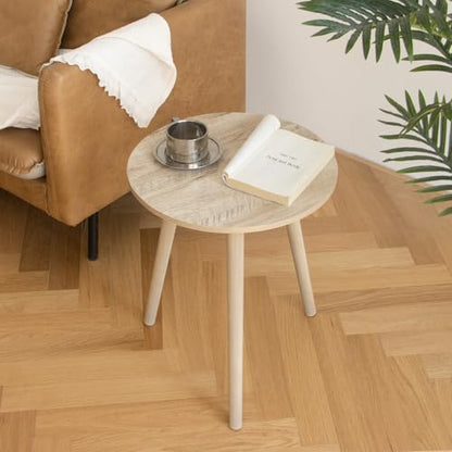 AWASEN Round Side Table, Modern Small End Table for Living Room, Wood Accent Drink Table for Small Space with Solid Wood Legs, Easy Assembly, Rustic White Oak - color: Rustic White Oak