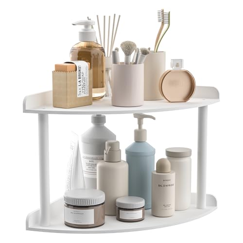 Sezanrpt 2 Tier Acrylic Corner Shelf Organizer Storage 9.5x9.5x8 Inch, White Countertop Corner Shelf for Bathroom, Kitchen, Bedroom, Office, Study Room - color: White, size: 9.4x9.4x8.3 Inch