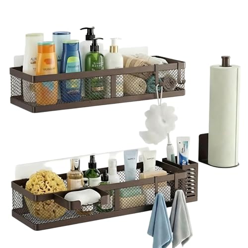 PUSDON 5-in-1 16.5" Extra Long Slim Wall Mount Wrapped Mesh Kitchen Organizer & Shower Caddy Kit, with Paper Towel Holder, Utensil Holder, Soap Dish, Holds 50LBS - Vintage Bronze, Netting - color: Vintage Bronze, size: 5-in-1 Full Mesh (16.5" Extra Long)