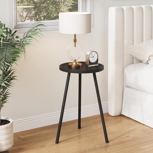 Small Couch Side Table, Drink Table, Mini Round End Table, Coffee Table, Snack Table for Small Spaces, Living Room, Bedroom, Sofa LET520BK - color: Black, size: 11.8 X 11.8 X 20.8 Inches