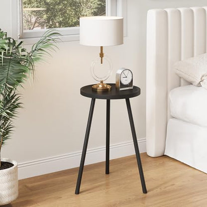 Small Couch Side Table, Drink Table, Mini Round End Table, Coffee Table, Snack Table for Small Spaces, Living Room, Bedroom, Sofa LET520BK - color: Black, size: 11.8 X 11.8 X 20.8 Inches