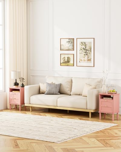 Nightstand, Boho Night Stand with 1 Drawers, Modern Side Accent Table with Open Shelf, Wooden Top Bedside End Table for Bedroom, Living Room, Pink - color: Pink