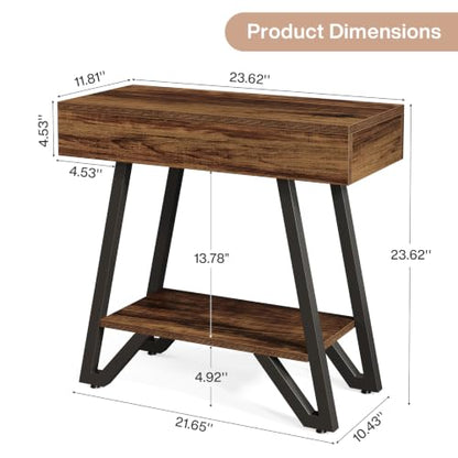 Tribesigns Metal End Side Table for Living Room, 2-Tier Narrow Couch Side Table with Storage Shelves, Small Bedside Nightstand for Bedroom, Small Spaces, Natural(Set of 2)