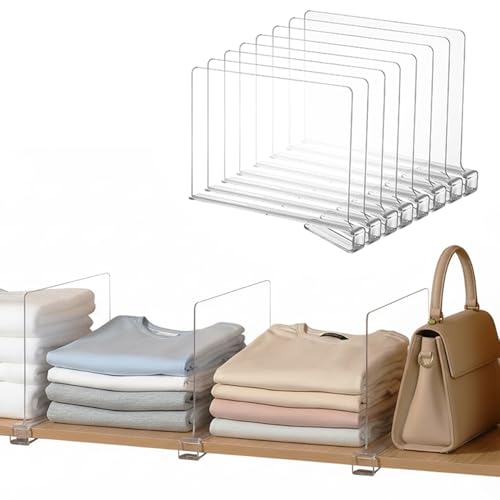 8-Pack Clear Shelf Dividers for Wood Closet Shelves | Purse Organizer for Closet, Shelf Dividers for Closet Organization, Sweater Storage for Closet, Clothes Organizer for Closet - size: 8-PACK, style: Acrylic Height 8inch
