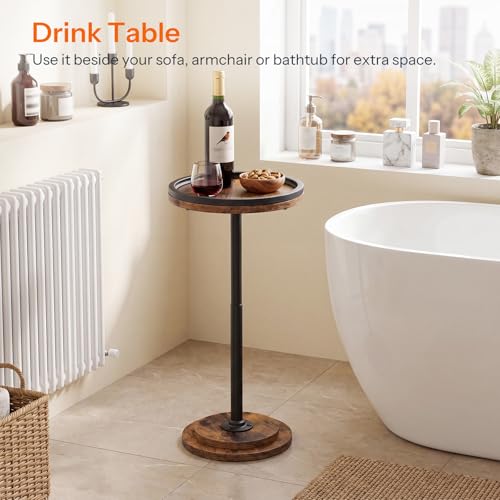 HOOBRO Small Round Side Table, Drink Table, Coffee Martini Table with Pedestal Accent for Small Spaces in Living Room, Bedroom, Sofa Couch, Rustic Brown BF168BZ01 - color: Rustic Brown + Black
