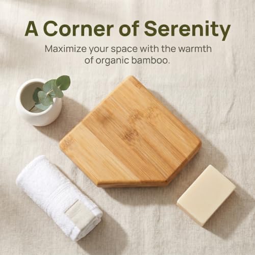 DECHOUS 5.5" Small Corner Shelf Wall Mounted, Natural Bamboo Floating Corner Shelves for Living Room, Wooden Round Rack for Security Camera & Plant