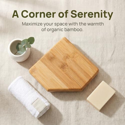 DECHOUS 5.5" Small Corner Shelf Wall Mounted, Natural Bamboo Floating Corner Shelves for Living Room, Wooden Round Rack for Security Camera & Plant