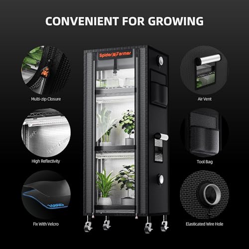 Spider Farmer 4 Tier Mini Greenhouse Plant Shelf with Grow Lights Indoor | 60W Full Spectrum LED Grow Lights, Grow Tent Cover with Visual Curtain and Blackout Curtain, Waterproof Trays, Movable Wheels - size: S-16x12x47in