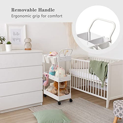 danpinera Storage Cart on Wheels, 3 Tier Slim Laundry with Wheels Bathroom Organizer with Hanging Cups Hooks Dividers Handle Mobile Rolling Art Cart for Bathroom Kitchen Narrow Places, White - style: 3 Tier White