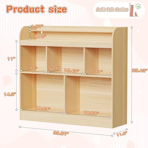 Lkeiyay Kids Bookshelf with LED Lights, Montessori Storage Unit, Natural | Freestanding open cubby kids bookcase with LED light, rounded safety edges, perfect for kids bedroom, playroom & nursery - color: Natural Wood