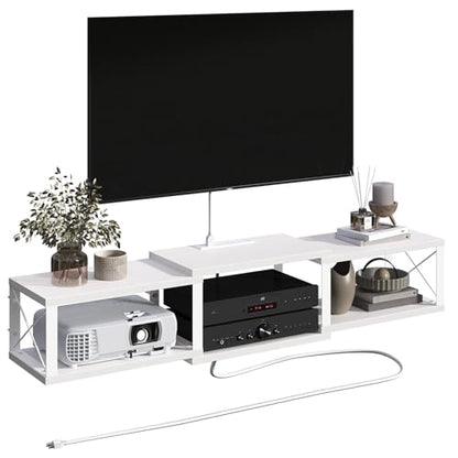 MAHANCRIS 43.7” Floating TV Stand with Power Outlet, Wall-Mounted Entertainment Center, Floating Metal Frame Media Console Shelf for Under TV Storage, for Living Room, Bedroom, White TVBW101E01 - color: White