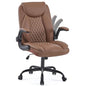 YFO Leather Office Ergonomic Home Office Desk Chair, Back Support Swivel Executive Office Chair with Wheels and Flip-Up Armrests, Small Gaming Chair with Adjustable Rocking Function, Brown - color: Brown