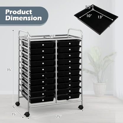 DREAMADE Rolling Cart With Storage Drawers, Utility Cart With Removable Plastic Drawers, Lockable Wheels for Classroom Organization, Art Supplies, Office, Scrapbook (20 Drawers, Black) - color: Black, style: 20 Drawers