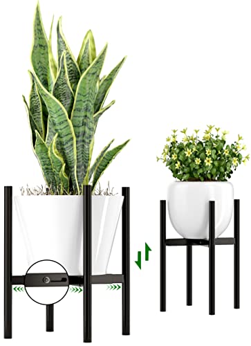 EKNITEY Adjustable Plant Pot Stand: Indoor Outdoor Modern Flower Holder Metal Plant Rack Organizer Planter Stand for Garden Patio Corner Bathroom Living Room Balcony Home Office (Black) - color: Black