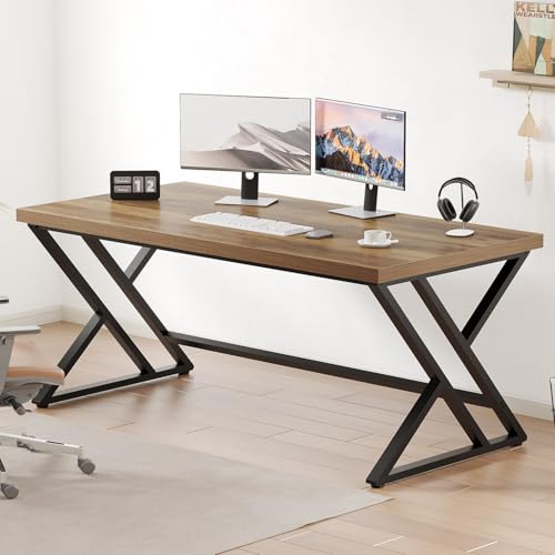 LVB Long Computer Desk, Big Industrial Home Office Desk, Large Metal Wood Writing Study Computer Table for Bedroom, Modern Executive Simple Gaming Work Desk for Student, Rustic Oak, 60 in - color: Rustic Oak, size: 60 inch