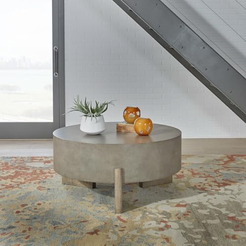 Liberty Furniture Affinity Round Cocktail Table for Living Room - Dusty Taupe Faux Concrete Tops - size: Round Cocktail Table