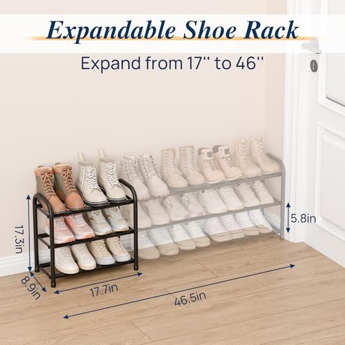 ENJOYBASICS 3 Tier Expandable Shoe Rack for Closet, Free Standing Metal Shoe Shelf Storage Organizer Holder 18 Pairs, Adjustable Width Shoe Rack for Entryway Small Space, Black - size: 3 Tier (6-18 Pairs)