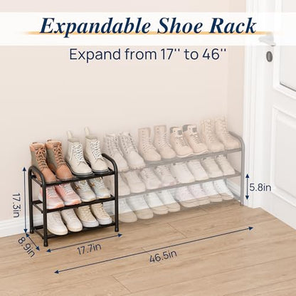 ENJOYBASICS 3 Tier Expandable Shoe Rack for Closet, Free Standing Metal Shoe Shelf Storage Organizer Holder 18 Pairs, Adjustable Width Shoe Rack for Entryway Small Space, Black - size: 3 Tier (6-18 Pairs)