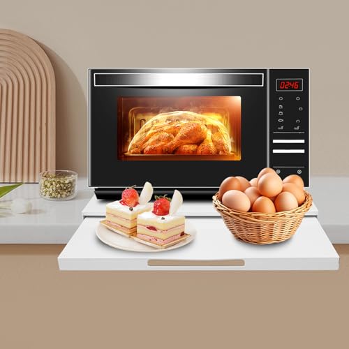 Microwave Stand with Pull Out Shelf Countertop Organizer Kitchen Storage Rack for Compact Microwave Oven Toaster Coffee Maker White