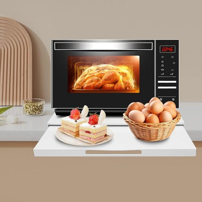Microwave Stand with Pull Out Shelf Countertop Organizer Kitchen Storage Rack for Compact Microwave Oven Toaster Coffee Maker White