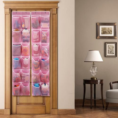 GOMAJI Over the Door Hanging Shoe Organizer, 12 Large Pockets, 2-Pack - color: Pink