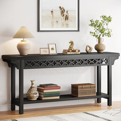 Tribesigns 70.8-Inch Solid Wood Long Console Table, Farmhouse Entryway Table with Storage, Narrow Sofa Table Grey Couch Table for Living Room Entryway Hallway (Black) - color: Black