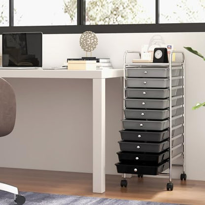 DREAMADE Rolling Cart with Storage Drawers, Utility Cart with Removable Plastic Drawers, Lockable Wheels, Art Cart for Classroom Organization Art Supplies Office Scrapbook (10 Drawers, Mixed-black) - color: Mixed-black, style: 10 Drawers