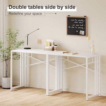 Lutown-Teen Small Folding Desk 35 inch, No Assembly Required Narrow Office Desk, Writing Gaming Computer Camping Table, White - color: White, size: 35 Inch