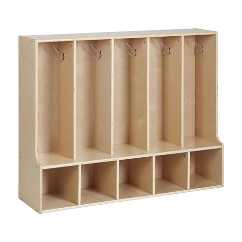 ECR4Kids Streamline 5-Section Toddler Coat Locker with Bench, Classroom Furniture, Natural - color: Beige