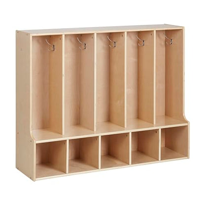 ECR4Kids Streamline 5-Section Toddler Coat Locker with Bench, Classroom Furniture, Natural - color: Beige