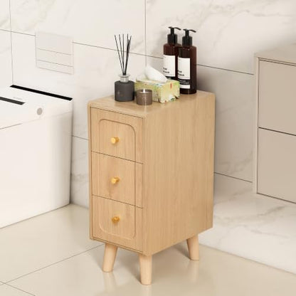 Narrow Nightstands with 3 Drawers, Wooden Farmhouse Bedside Tables, Slim End Tables with Storage, Small Night Stand for Bedroom, Living Room, Small Spaces - color: Natural-3drawers-1pcs