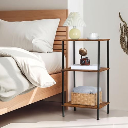 ETELI Tall End Table 3 Tier Side Table Small Nightstand, Rustic Brown | with Storage Shelf, for Small Spaces Living Room Bedroom Office - color: Brown