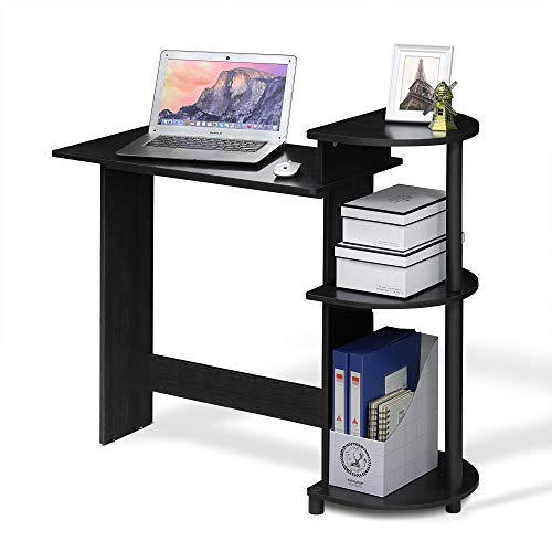 Furinno COMPACT Desk, 28.5" Wide Gaming Desk with Shelves, Computer Desk with Book Shelf, Office Desk for Home Office, Study Room, Dorm, Bedroom, Americano - color: Americano/Black, size: Round Side Shelves