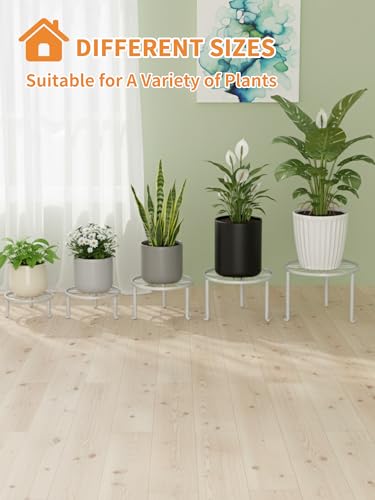 5 Pack Heavy Duty Metal Plant Stand, Anti-Rust Flower Pot Holder for Indoor Outdoor Garden Patio - color: Leaf-White