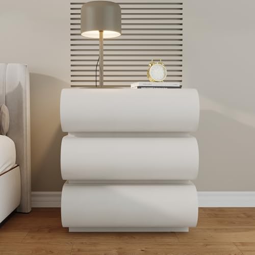 IKuinen Nightstand, Minimalist Bedside Table with 3 Solid Wood Drawer, Night Stands with Microfiber Leather, End Table for Bedroom-White - size: 3 Drawers