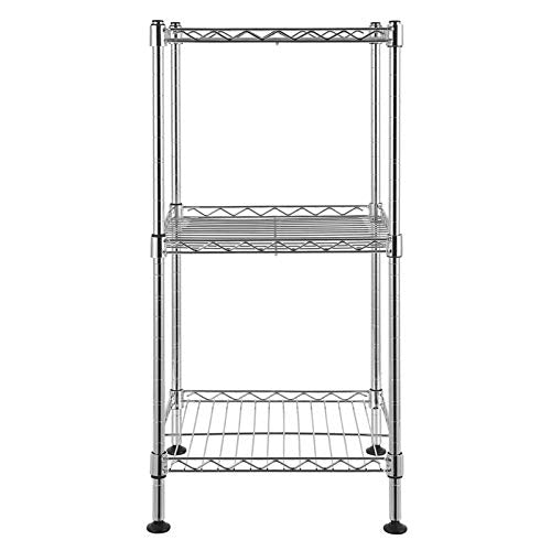 3-Tier Steel Storage Shelving Unit, Chrome | Adjustable, Small Shelf Rack, Leveling Feet, for Kitchen Pantry Garage - color: Chrome, 3 Tier-11.81"
