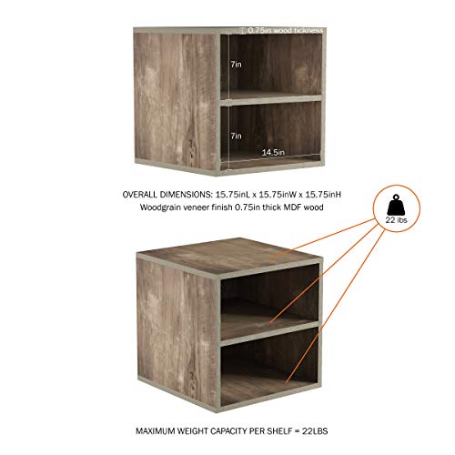 Stackable Cube End Table - Contemporary Minimalist Modular Accent Piece with 2 Shelves for Bedroom, Living Room, or Office by Lavish Home (Gray)