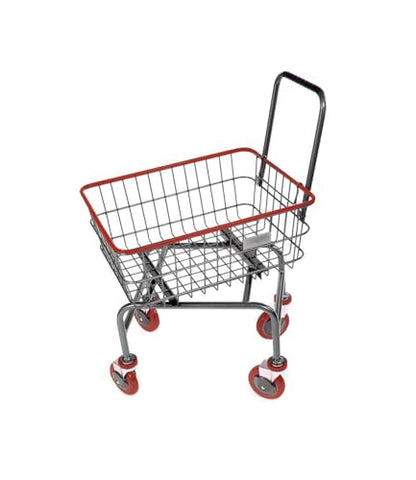 Rolling Laundry Cart with Wheels, Metal Wire Basket, Heavy Duty Utility Cart (RED) - color: Red