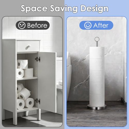 TACGEA Toilet Paper Holder Stand(with Reserve Function), Free-Standing Spare Rolls Storage Holder, Stainless Steel - color: Silver (With Top Ring)