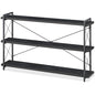 HCHQHS Bookshelf, 3-Tier Long Industrial Bookcase, Black Open Book Shelf, Freestanding Horizontal Bookshelves with Metal Frame - color: Ebony Black, size: 3-Tier (56.7"W x 35.8"H)