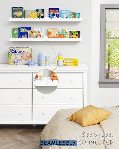 Harwaya Scalloped Nursery Floating Shelves for Wall Set of 4, White Kids Book Shelves Wall Mounted, Cloud Hanging Bookshelf for Baby Toddler Child Girls Boys Room Bathroom Bedroom Toys (Pine Wood) - color: White